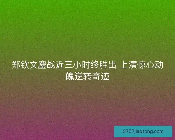郑钦文鏖战近三小时终胜出 上演惊心动魄逆转奇迹